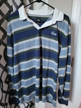Vans Men’s Blue & Green Striped Rugby Sweater
